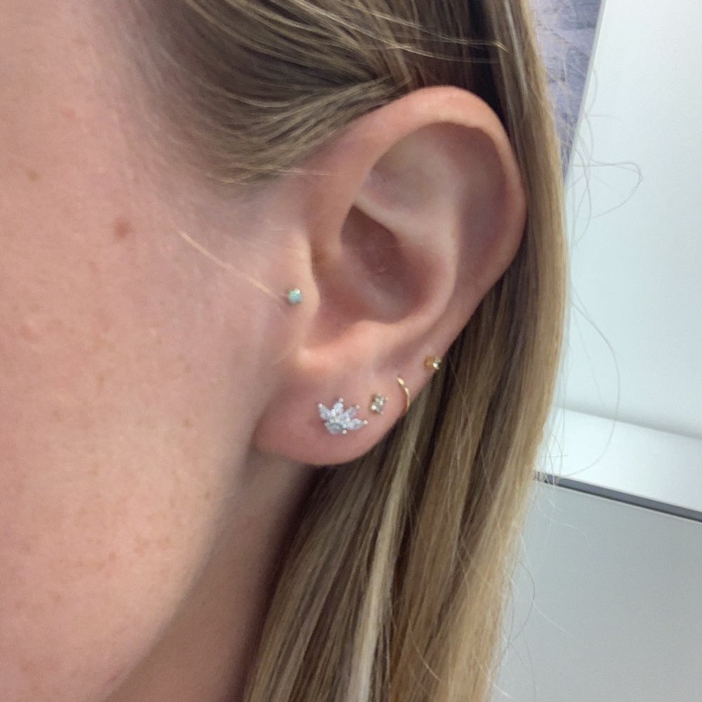 Delicate dainty sterling silver stud cubic zirconia stone earrings